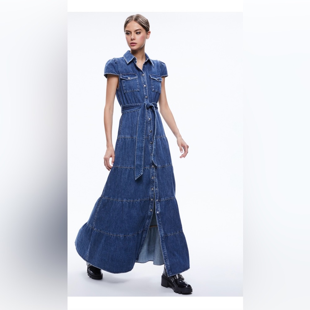 NWT Alice +Olivia Miranda Maxi Denim Dress SIZE 0